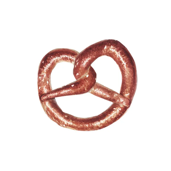 Illustrazione ad acquerello disegnato a mano di gustoso pretzel isolato su sfondo bianco — Foto Stock