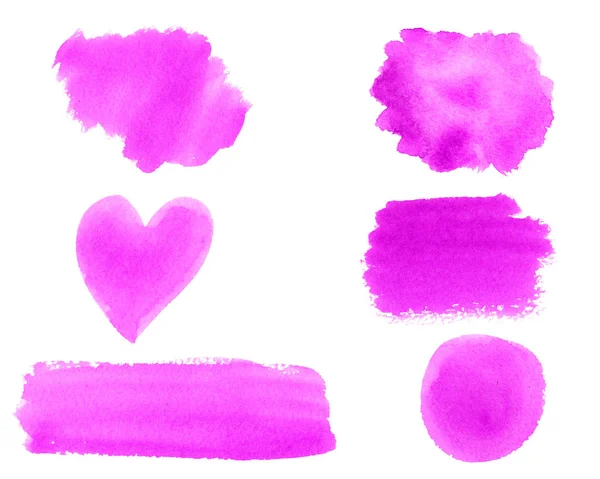 Hand painted abstract Watercolor Wet neon pink trendy brush stroke set isolated on white background. — Stock Photo, Image