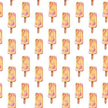 Beyaz arka plan üzerinde izole dondurma popsicle sopa ile Dikişsiz desen.