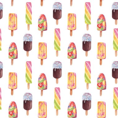 Beyaz arka plan üzerinde izole dondurma popsicle sopa ile Dikişsiz desen.