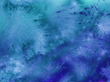 El boyalı soyut Suluboya ıslak turkuaz ve lekeleri ile mavi Arka plan. Suluboya yıkama.