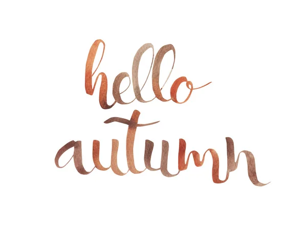 Merhaba Autumn. El yazısıyla yazılmış harfler. İfade yalıtılmış beyaz arka plan. Sonbahar kaligrafisi. — Stok fotoğraf