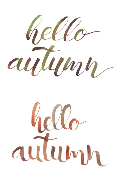 Merhaba Autumn. El yazısıyla yazılmış harfler. İfade yalıtılmış beyaz arka plan. Sonbahar kaligrafi seti. — Stok fotoğraf