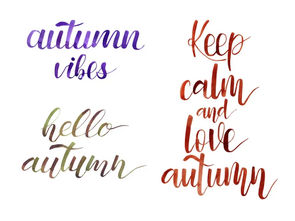 Merhaba Autumn. El yazısıyla yazılmış harfler. İfade yalıtılmış beyaz arka plan. Sonbahar kaligrafi seti. — Stok fotoğraf