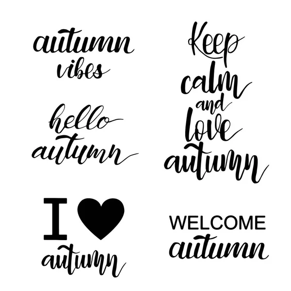 Hoş geldin, Autumn. El yazısıyla yazılmış harfler. İfade yalıtılmış beyaz arka plan. Güz konsept kaligrafi seti. — Stok Vektör