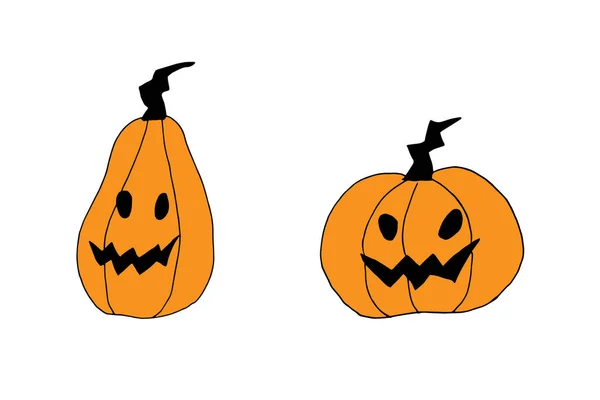 Conjunto de abóbora Halloween jack-o-lanternas com rostos engraçados e assustados —  Vetores de Stock