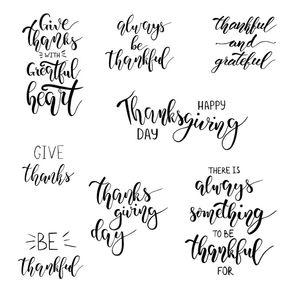 Set de letras del Día de Acción de Gracias. Dale las gracias. Diseño vectorial escrito a mano — Archivo Imágenes Vectoriales