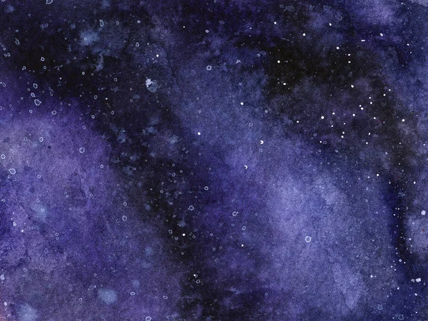 Mão pintado abstrato aguarela roxo molhado Espaço exterior e estrelas Fundo com manchas . — Fotografia de Stock