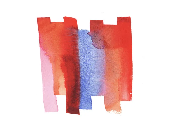 Handmålad abstrakt akvarell våt röd, rosa, blå och orange penseldrag isolerad på vit bakgrund. — Stockfoto