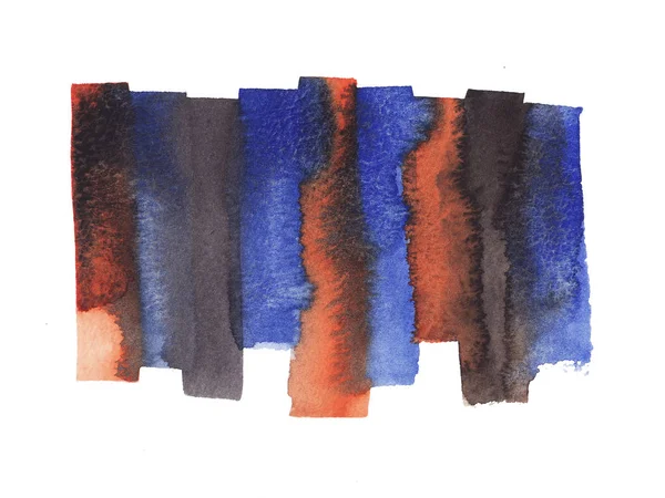 El boyaması soyut Suluboya Islak siyah, mavi ve turuncu fırça darbesi beyaz arka plan üzerinde izole. — Stok fotoğraf
