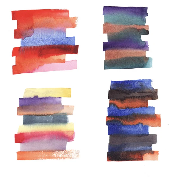 Handbemalte abstrakte Aquarelle nass rot, rosa, blau und orange Pinselstrich isoliert auf weißem Hintergrund. — Stockfoto