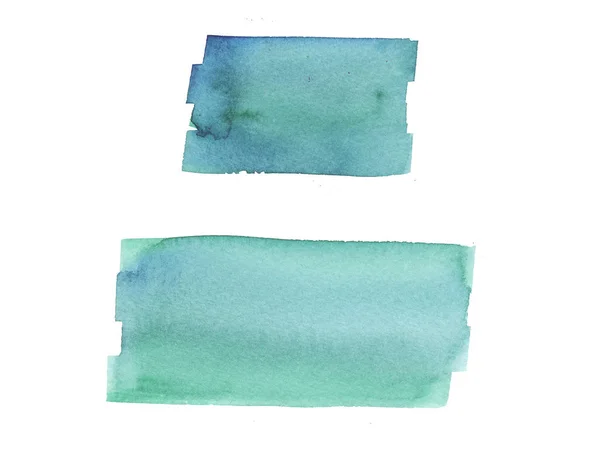 Pintura à mão abstrata Aquarela Turquesa molhada, verde e azul pincel conjunto isolado no fundo branco . — Fotografia de Stock