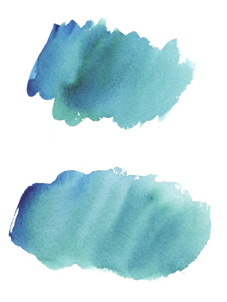 Handmålad abstrakt akvarell våt turkos, grön och blå penseldrag som isolerats på vit bakgrund. — Stockfoto