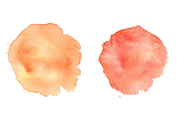 Mão pintado abstrato aguarela rosa molhado e laranja manchas isoladas no fundo branco . — Fotografia de Stock