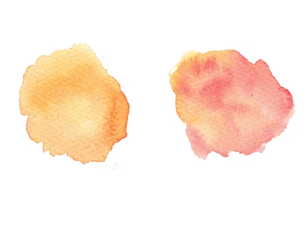 Handgemalte abstrakte Aquarelle nasse gelbe und orangefarbene Flecken isoliert auf weißem Hintergrund. — Stockfoto