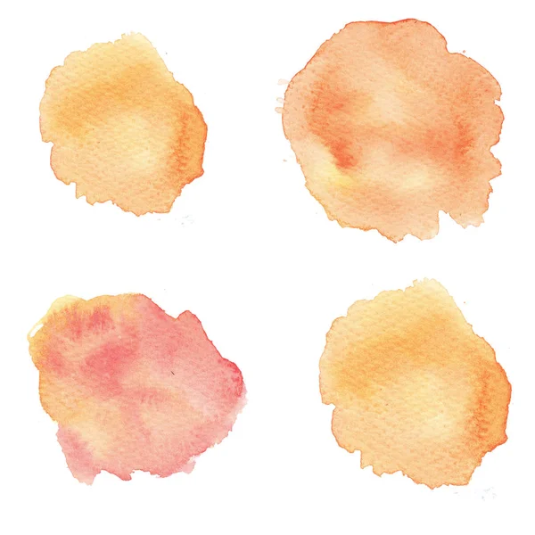 Pittura a mano astratta Acquerello Giallo bagnato e arancione macchie isolate su sfondo bianco . — Foto Stock
