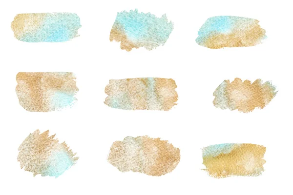 Ilustração da mancha da textura do ouro desenhada à mão. curso pincel aquarela conjunto isolado no fundo branco . — Fotografia de Stock