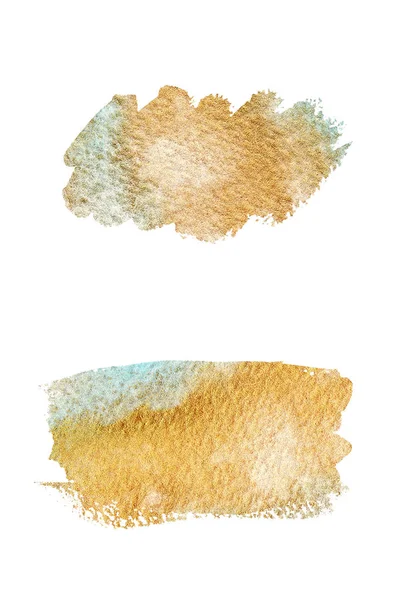 Ilustração da mancha da textura do ouro desenhada à mão. curso pincel aquarela conjunto isolado no fundo branco . — Fotografia de Stock