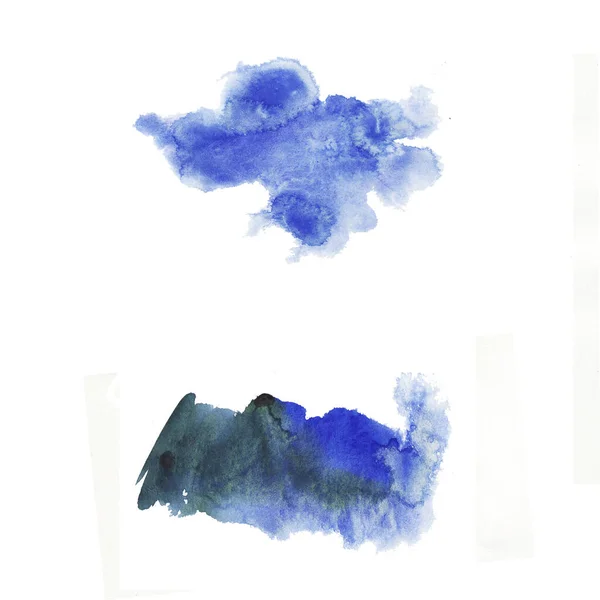 Χειροποίητη Αφηρημένη Ακουαρέλα Υγρό Μπλε Πινέλο Σετ Που Απομονώνονται Λευκό — Φωτογραφία Αρχείου