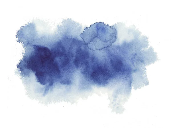 手绘抽象水彩画湿蓝笔划隔离在白色背景 抽象画 水彩弹 空的文字空间 — 图库照片#