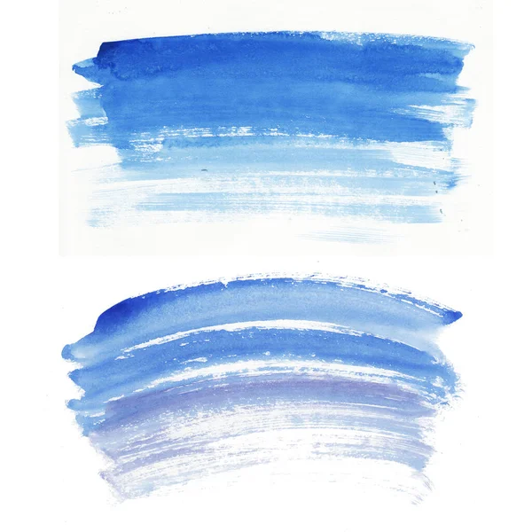 Pintura Mão Abstrata Aquarela Pincel Azul Molhado Conjunto Isolado Fundo — Fotografia de Stock