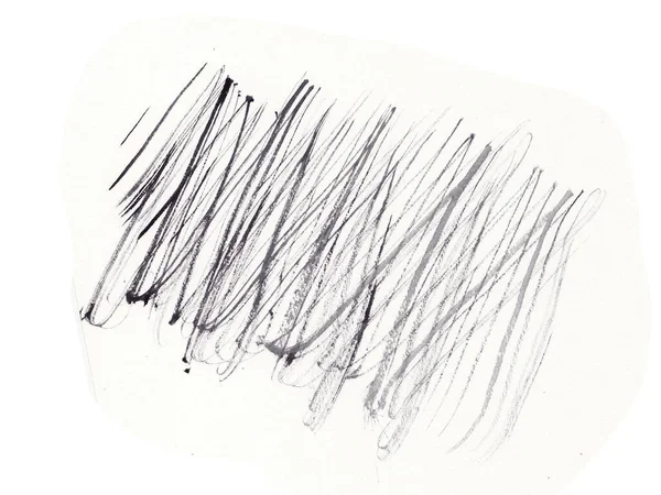 Elle Boyanmış Soyut Suluboya Siyah Fırça Darbesi Beyaz Arka Planda — Stok fotoğraf