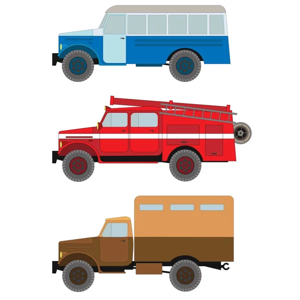 Autóbusz, tűzoltókocsi és rakomány van — Stock Vector
