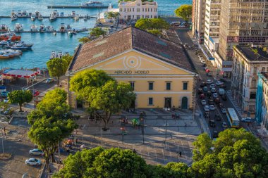 Panoramic View of Lacerda Elevator, Model Merchant and the Bay of All Saints in the city of Salvador, Bahia, Brazil clipart