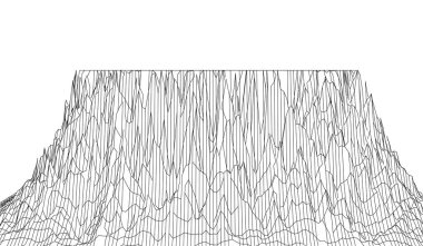 Wireframe 3D landscape mountains. Futuristic 3D cartography. Wireframe landscape wire. Cyberspace grid.