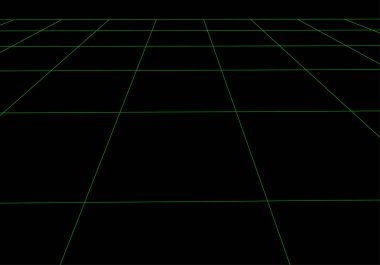 Vektör perspektif ızgarası. Soyut örgü arka plan. Çokgen dağlar. 80'lerin Retro Bilimkurgu Arka Planı. Vektör çizimi.