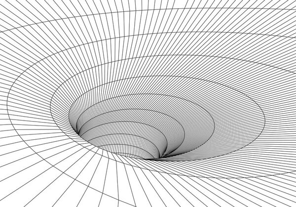 Тоннель или червоточина. Цифровой трехмерный проволочный туннель. 3D туннель. Сеть кибертехнологий. Сюрреализм. Фоновое абстрактное векторное изображение