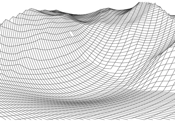 Wireframe 3D táj hegyek. Futurisztikus 3D kartográfia. Wireframe táj drót. A kibertér-hálózat. — Stock Vector