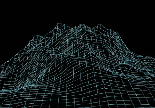 Montañas de paisaje 3D Wireframe. Cartografía futurista en 3D. Alambre de paisaje Wireframe. Rejilla ciberespacial . — Archivo Imágenes Vectoriales