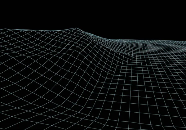 Wireframe 3D landscape mountains. Futuristic 3D cartography. Wireframe landscape wire. Cyberspace grid. — Stock vektor