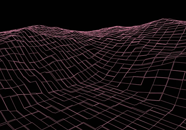 Wireframe 3D landscape mountains. Futuristic 3D cartography. Wireframe landscape wire. Cyberspace grid. — Stock vektor