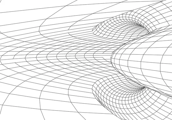 Tunnel ou vortex. Tunnel filaire numérique 3d. Grille de tunnel 3D. Cybertechnologie réseau. Surréalisme. Image vectorielle abstraite de fond — Image vectorielle