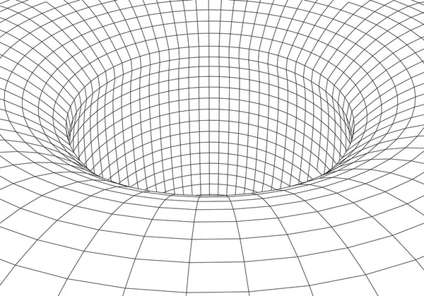 Tunnel oder Wurmloch. Digitaler 3D-Drahtgittertunnel. 3D-Tunnelraster. Netzwerktechnologie. Surrealismus. Hintergrund abstraktes Vektorbild — Stockvektor