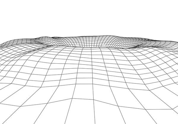 터널이나 웜홀. 디지털 3d 와이어 프레임 터널. 3 차원 터널 그리드. 네트워크 사이버 기술. 현실주의. 배경 추상 벡터 이미지 — 스톡 벡터