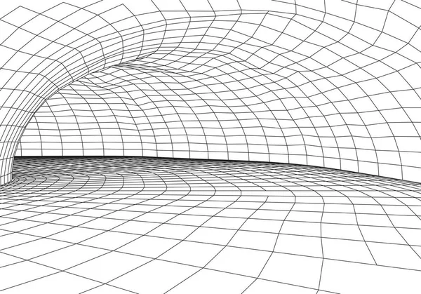 Tünel ya da solucan deliği. Dijital 3D kablo çerçeveli tünel. Üç boyutlu tünel ızgarası. Ağ siber teknolojisi. Sürrealizm. Arkaplan soyut vektör resmi — Stok Vektör