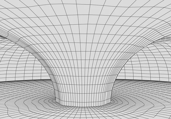 Tunnel oder Wurmloch. Digitaler 3D-Drahtgittertunnel. 3D-Tunnelraster. Netzwerktechnologie. Surrealismus. Hintergrund abstraktes Vektorbild — Stockvektor
