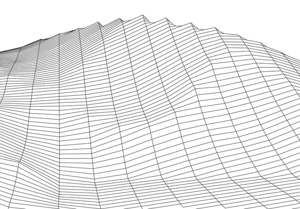 Wireframe 3D landscape mountains. Futuristic 3D cartography. Wireframe landscape wire. Cyberspace grid. — Stok Vektör