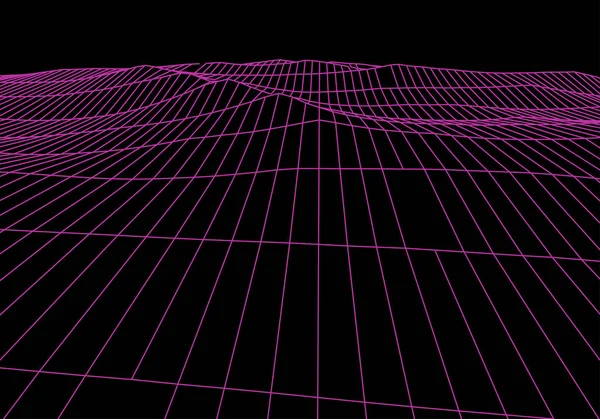 Wireframe 3D landscape mountains. Futuristic 3D cartography. Wireframe landscape wire. Cyberspace grid. — Stock vektor