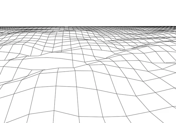 Wireframe 3d landschap bergen. Futuristische 3D cartografie. Draadframe landschapsdraad. Cyberruimtenet. — Stockvector