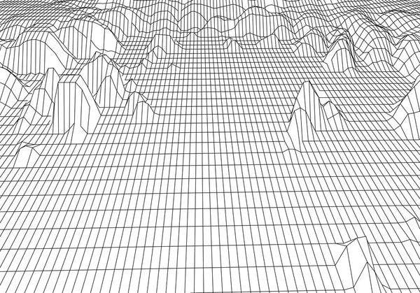 Wireframe 3D landscape mountains. Futuristic 3D cartography. Wireframe landscape wire. Cyberspace grid. — 스톡 벡터