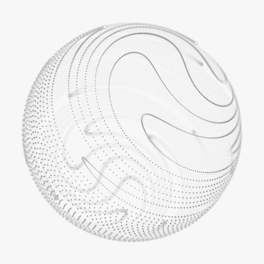 Soyut 3D küre. Bükülme çizgileri olan küre. Logo tasarımını büken parlak çizgiler. Dış uzay nesnesi. Gelecekçi teknoloji tarzı. Küre parçacıkları. 3d oluşturma.