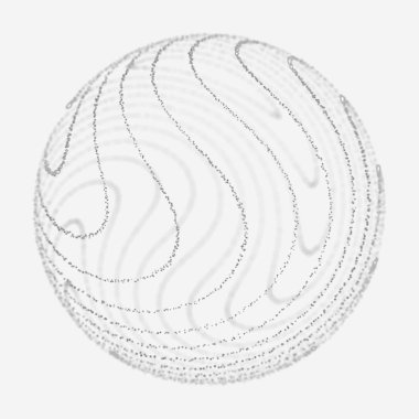 Soyut 3D küre. Bükülme çizgileri olan küre. Logo tasarımını büken parlak çizgiler. Dış uzay nesnesi. Gelecekçi teknoloji tarzı. Küre parçacıkları. 3d oluşturma.