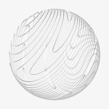 Soyut 3D küre. Bükülme çizgileri olan küre. Logo tasarımını büken parlak çizgiler. Dış uzay nesnesi. Gelecekçi teknoloji tarzı. Küre parçacıkları. 3d oluşturma.