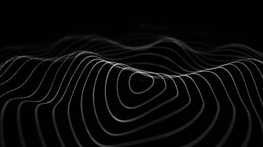 3 boyutlu dalga. Parçacık dalgası. Soyut dijital parçacıkların parladığı üç boyutlu arka plan. Veri teknolojisi çizimi. Büyük veri görselleştirmesi. 3d oluşturma.