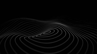 3 boyutlu dalga. Parçacık dalgası. Soyut dijital parçacıkların parladığı üç boyutlu arka plan. Veri teknolojisi çizimi. Büyük veri görselleştirmesi. 3d oluşturma.