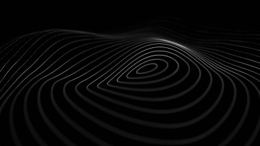 3 boyutlu dalga. Parçacık dalgası. Soyut dijital parçacıkların parladığı üç boyutlu arka plan. Veri teknolojisi çizimi. Büyük veri görselleştirmesi. 3d oluşturma.